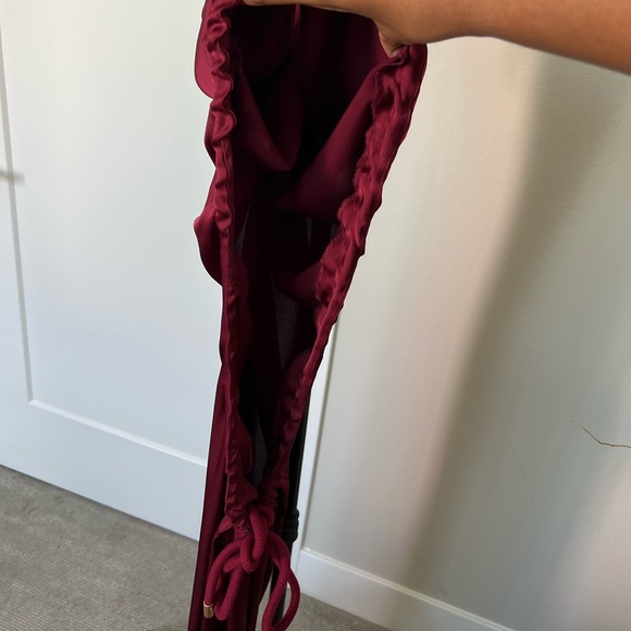 NWT ANDREA IYAMAH Burgundy One Shoulder Satin Evening Dress - Picture 10 of 10